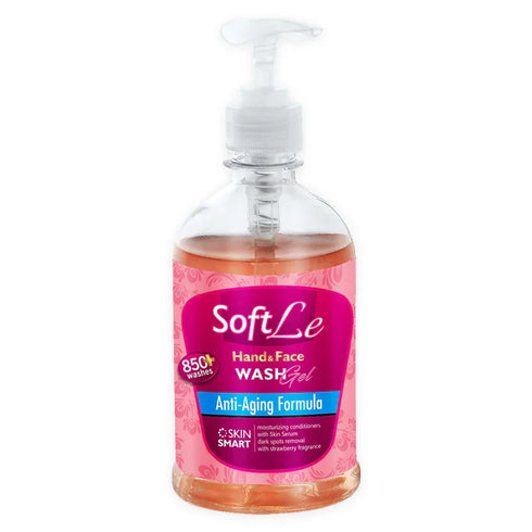 SoftLe hand and face wash bottle with pump on a white background